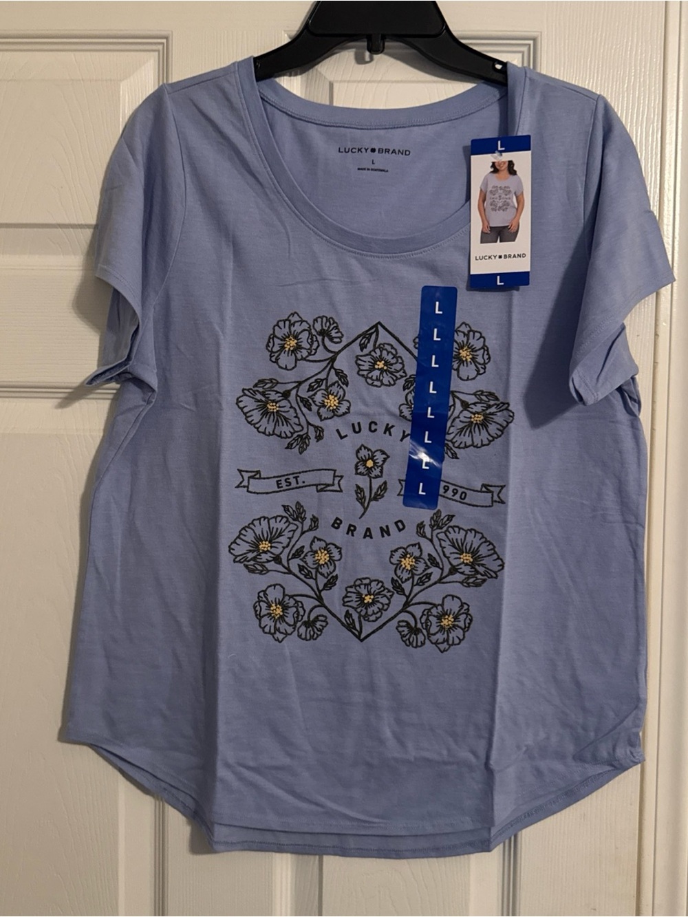 Lucky Brand Light Periwinkle Floral Scoop Neck Tee